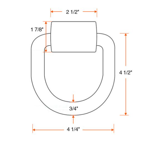 3/4" x 4 1/4" x 4 1/2" 26.5K weld-on tie-down ring