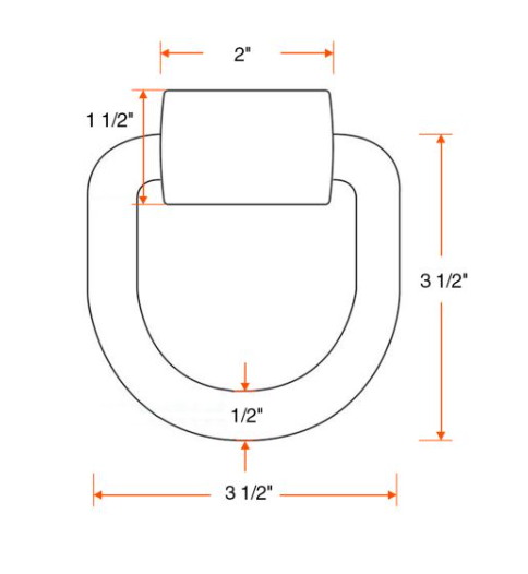 1/2" x 3 1/2" x 3 1/2" 10K weld-on tie-down ring
