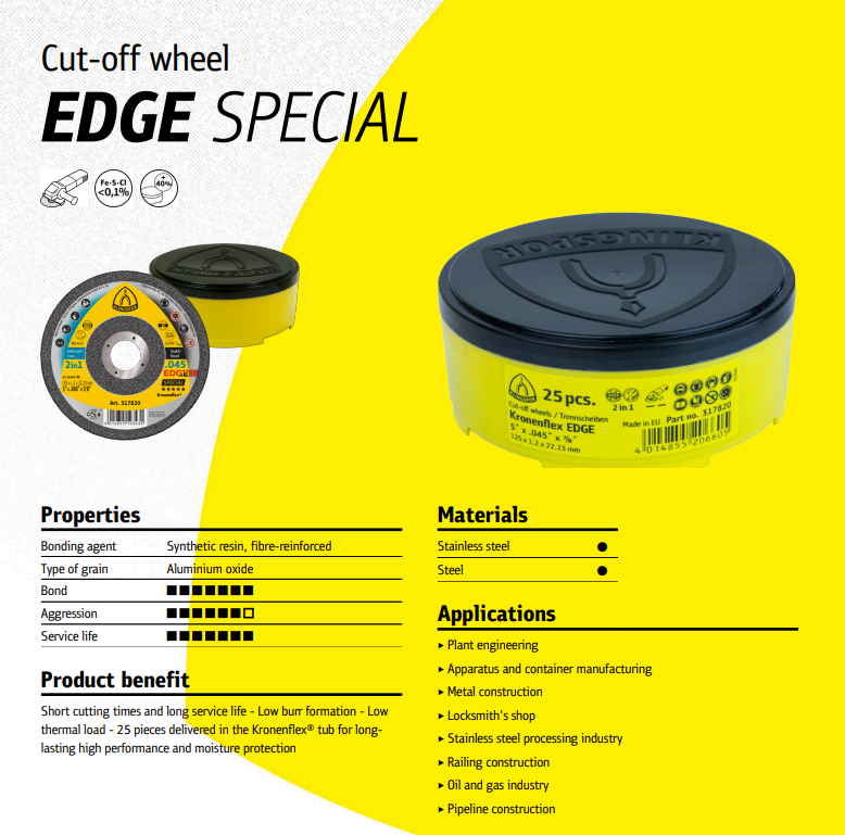 Klingspor 4-1/2 x .045 x 7/8 cut off wheel (sold individually, or in packs of 25)