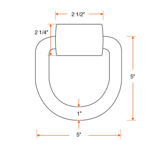 1" x 5" x 5" 47K weld-on tie-down ring