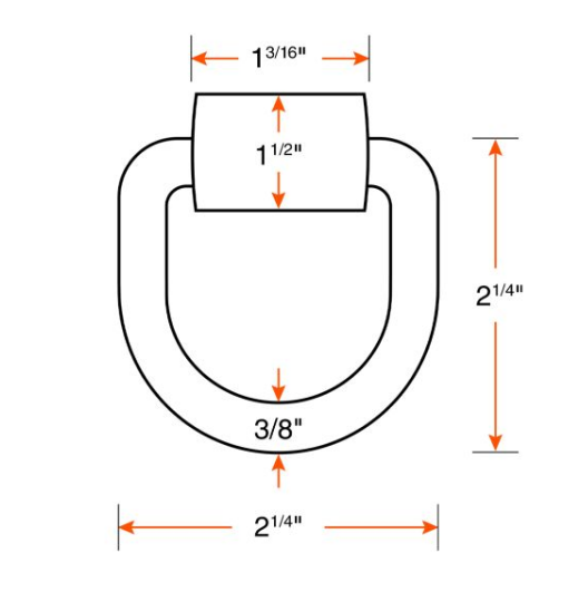 2 1/4" x 2 1/4" x 3/8" 5K tie-down ring with zinc bracket to welding