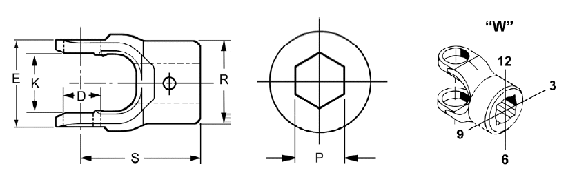 1000 series End Yoke - Hex Bore 10-4-32