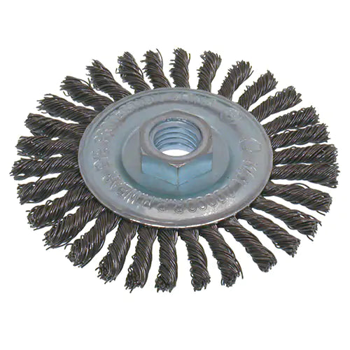 Economy High Speed Stringer Bead Knot Wire Wheel Brush, 5" Dia., 0.02" Fill, 5/8"-11 Arbor, Steel